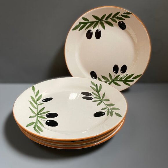 Cetamic Hand Painted Salad or Desset Plates with Olive Pattern - Picture 4 of 4